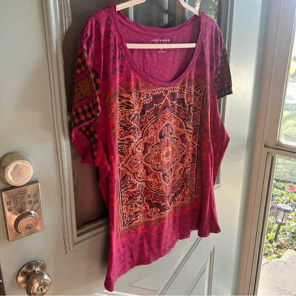 Lucky Brand Women’s Mandala Bohemian Pink Purple Persian Print Plus Oversized 3x - Picture 2 of 8